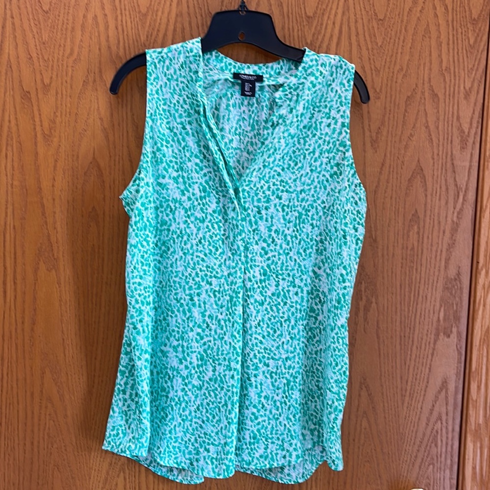 Women’s Jones & Co Sleeveless Green and White Blouse Sz L